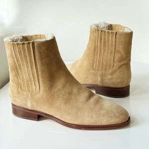 J Crew Sherpa lined Chelsea Boots Boho Booties in Tan Suede, Women’s Size 8.5